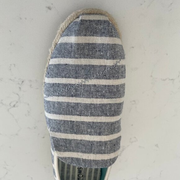 TOMS Alpargata Rope Slip On Stripe Recycled Canvas Shoe Blue Off Wht Sz 9 NWOT - Picture 7 of 13